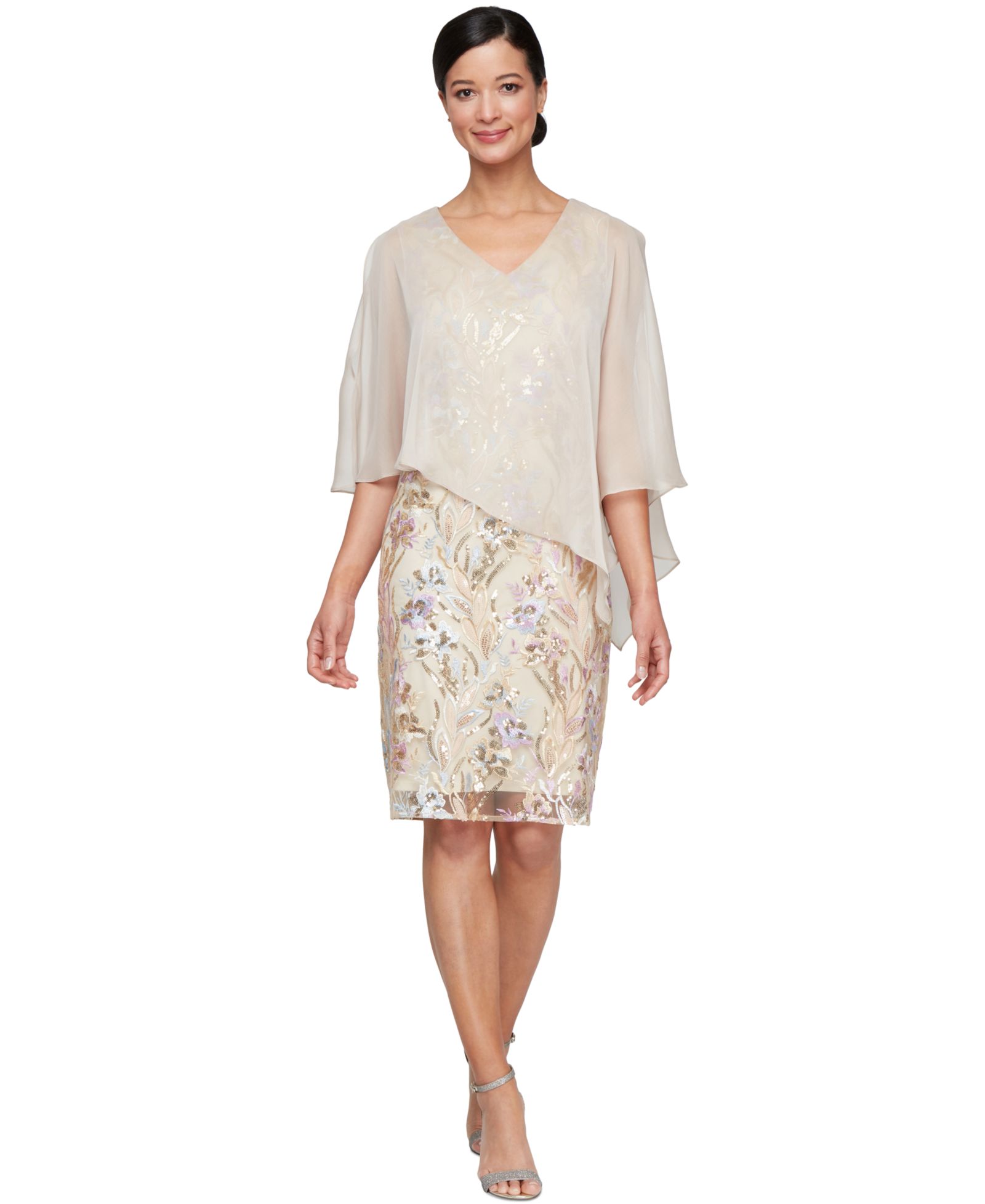 Платье SL Fashions Women's Embellished Cape-Overlay Sheath