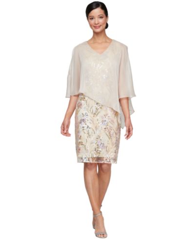Платье SL Fashions Women's Embellished Cape-Overlay Sheath