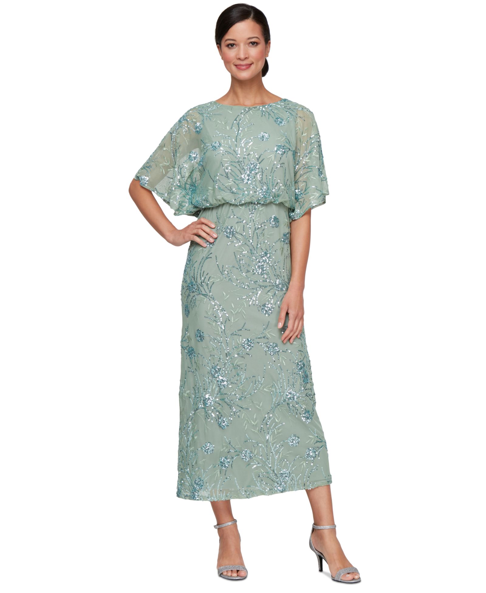 SL Fashions Women's Sequined Blouson Midi Dress