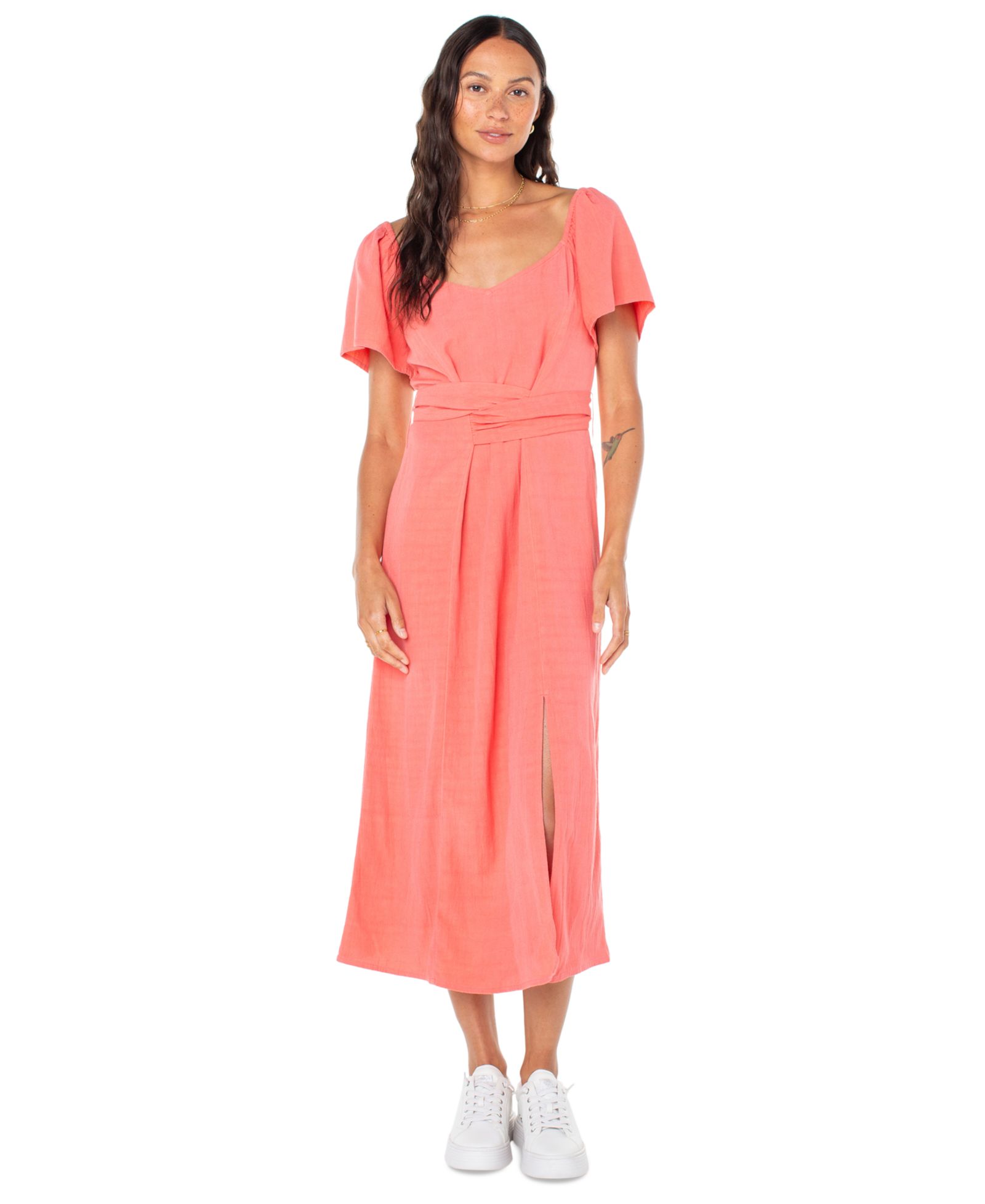Roxy Women's Bungalow Bliss Solid-Color Tie-Back Midi Dress