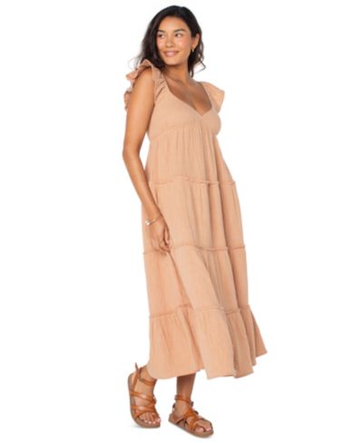 Roxy Women's Palmy Days хлопковое миди-платье с многослойной юбкой