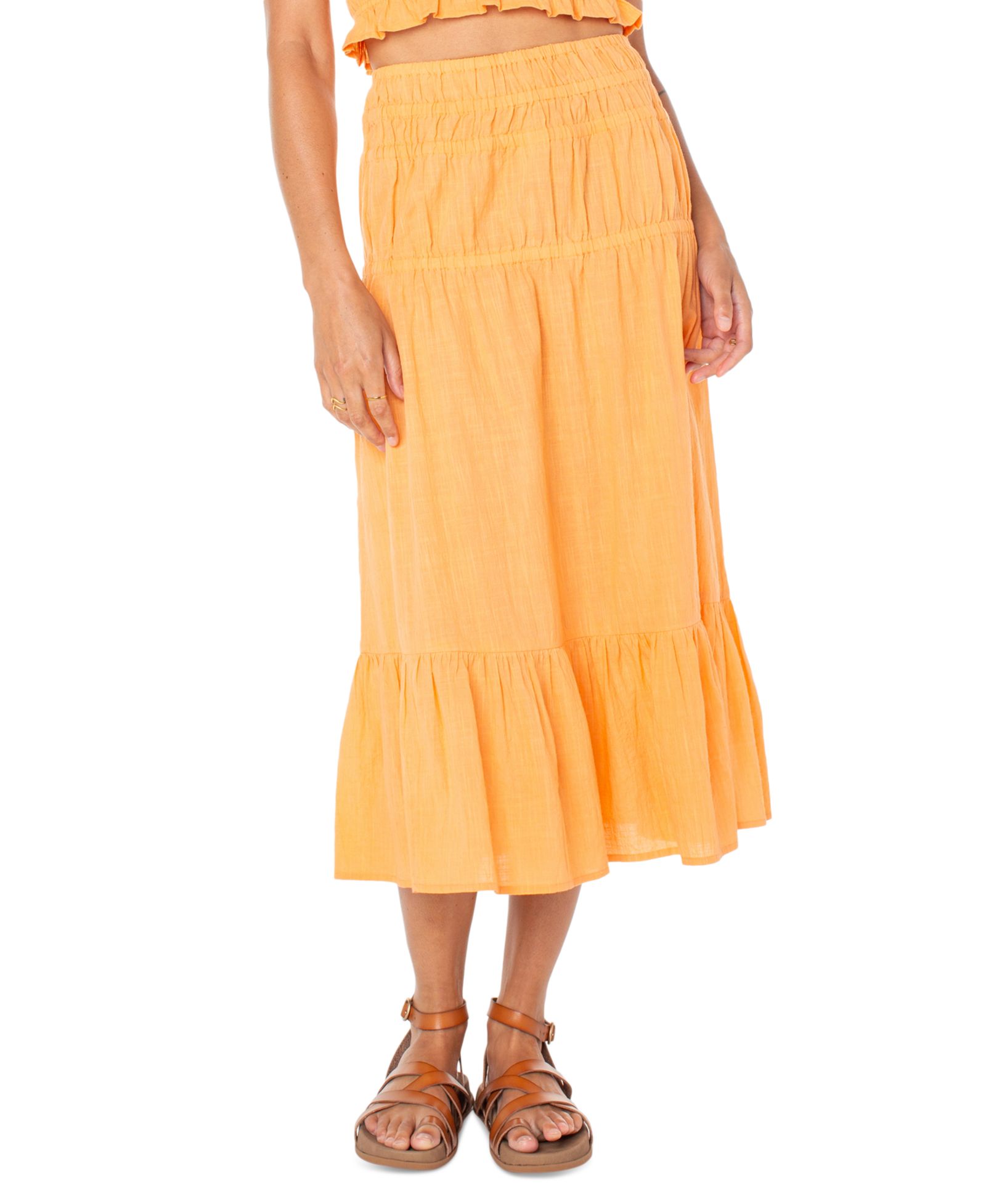 Roxy Women's Malia Cotton Solid Tiered Midi Skirt