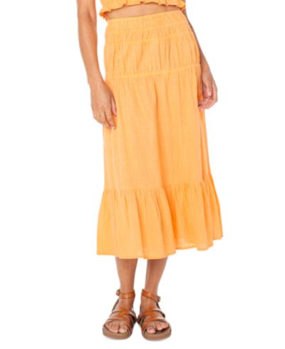 Roxy Women's Malia Cotton Solid Tiered Midi Skirt