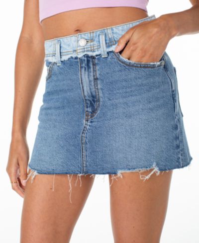 Roxy Women's Sereia Two-Wash Denim Frayed-Hem Mini Skirt