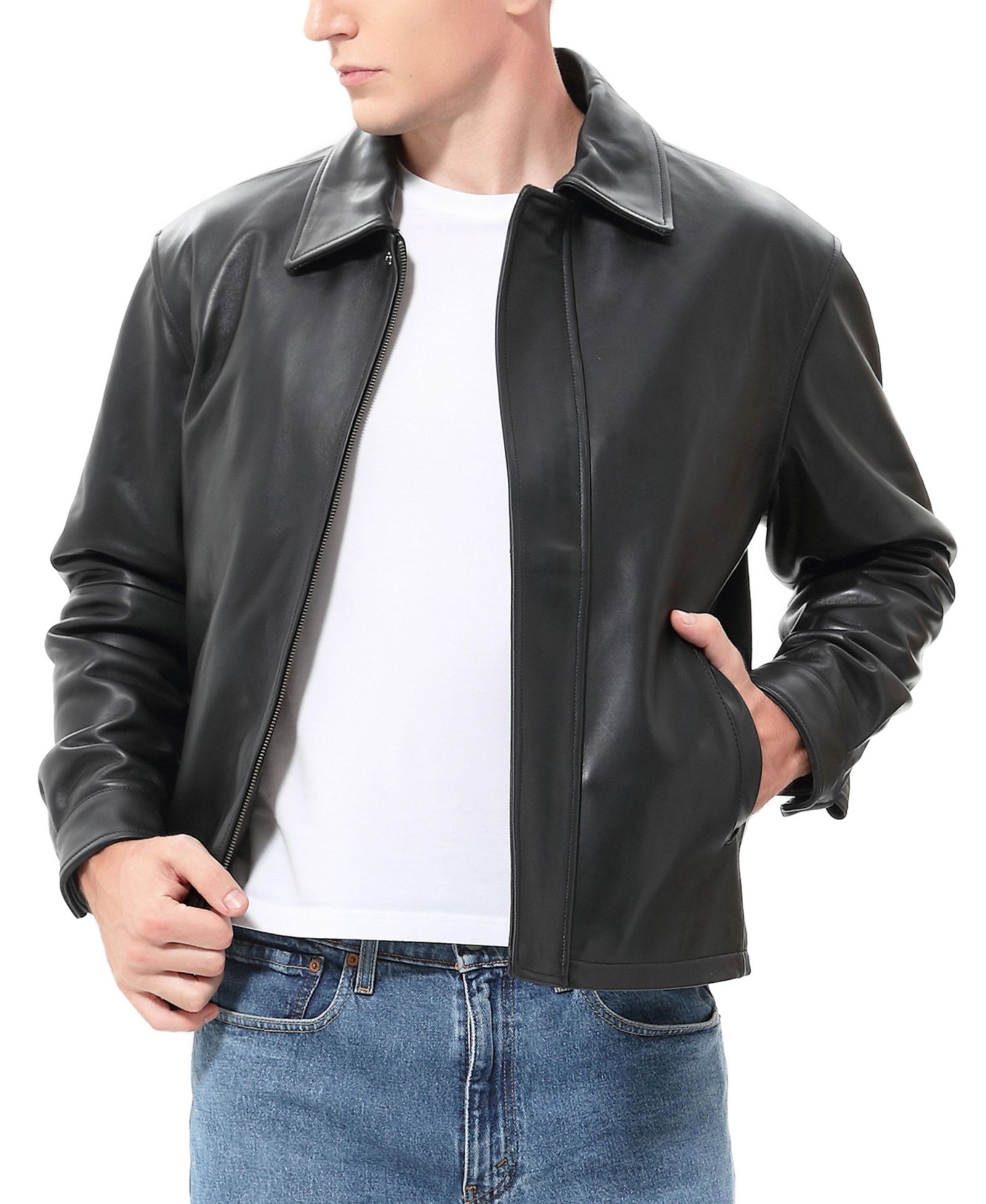 BGSD Men's Ryan Zip Front Leather Jacket