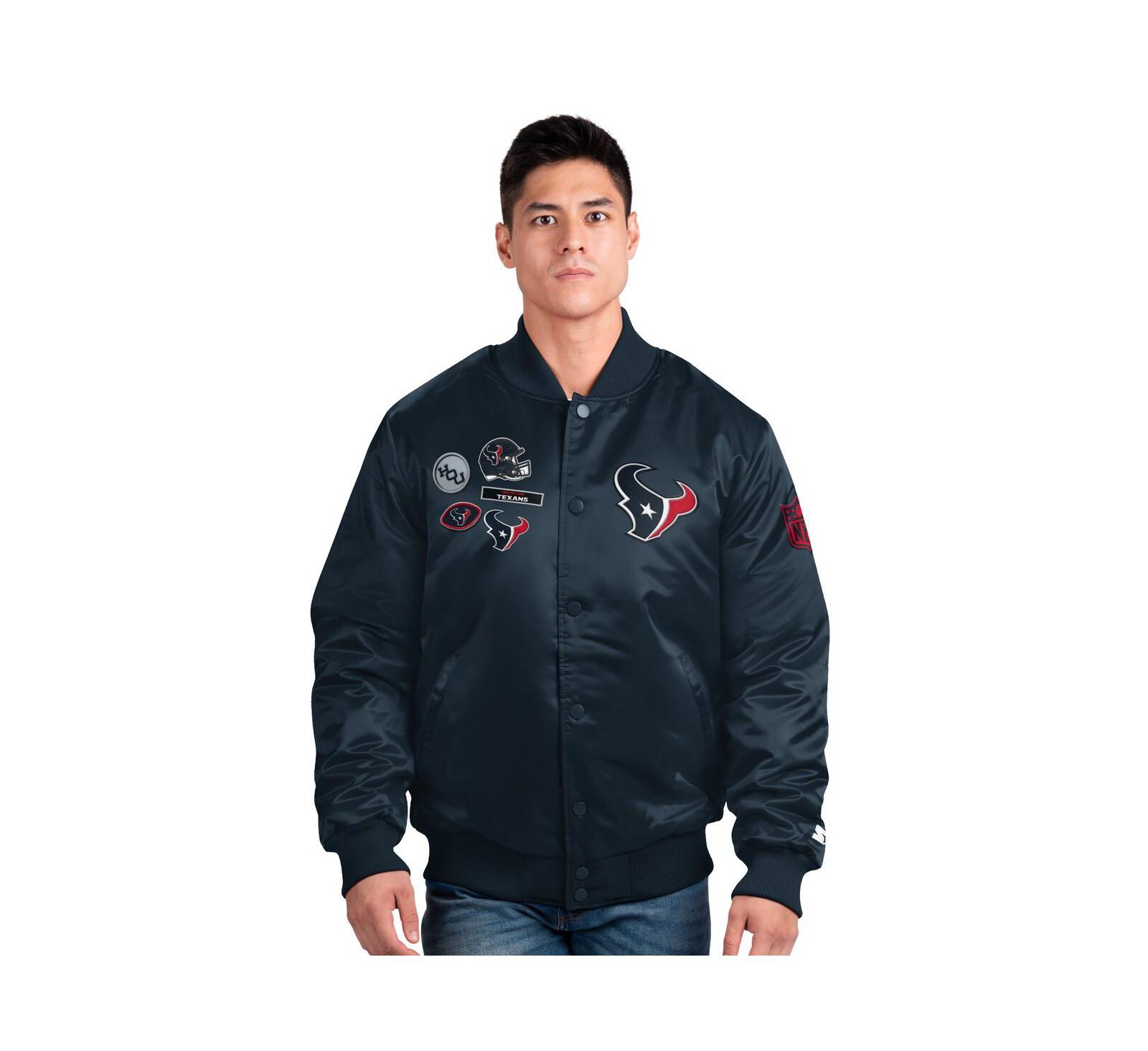 Starter Men's Navy Houston Texans Exclusive Satin Full-Snap Varsity Jacket