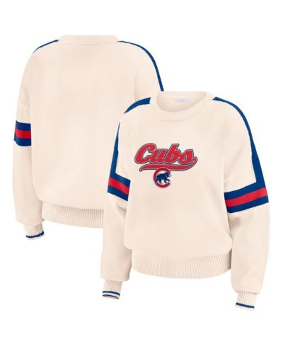 WEAR by Erin Andrews Women's Cream Chicago Cubs Stripe Pullover Sweater