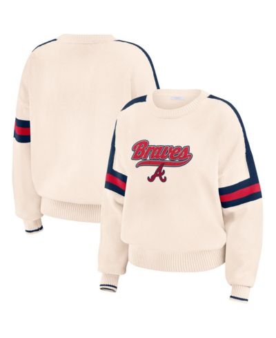 WEAR by Erin Andrews Women's Cream Atlanta Braves Stripe Pullover Sweater