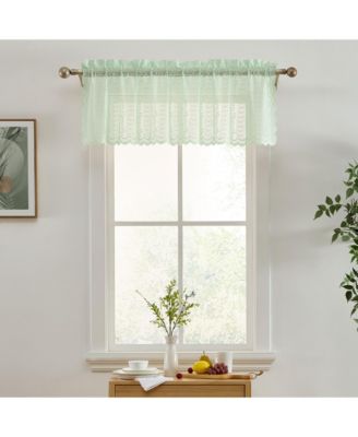 HLC.ME Sophia Floral Rod Pocket Lace Semi Sheer Voile Short Valance for Small Windows, Kitchen & Bathroom - 54 x 18 Inch Long (Seafoam Green Valance)