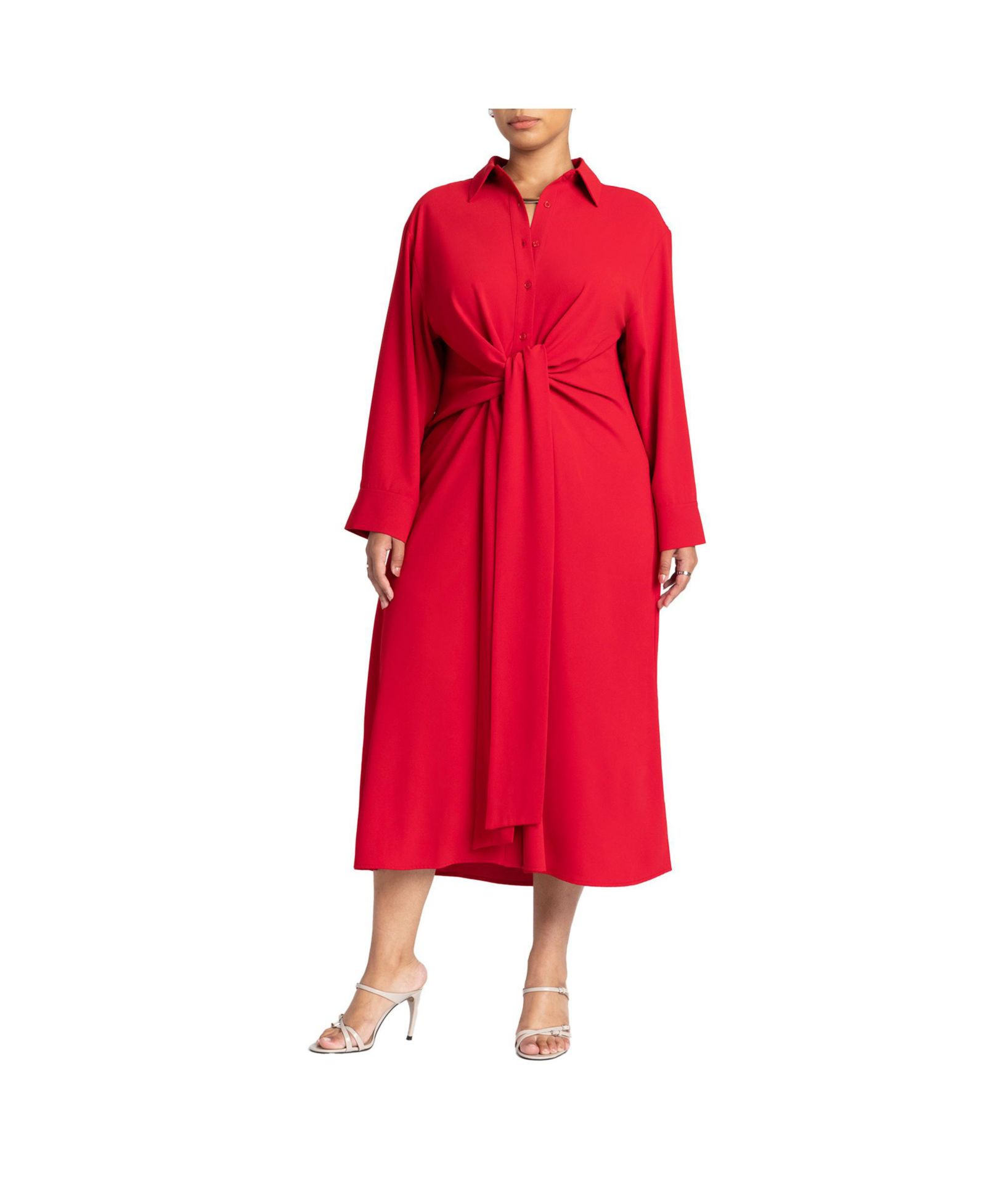 Женское миди-платье ELOQUII Tie-Front Oversized Shirt Dress