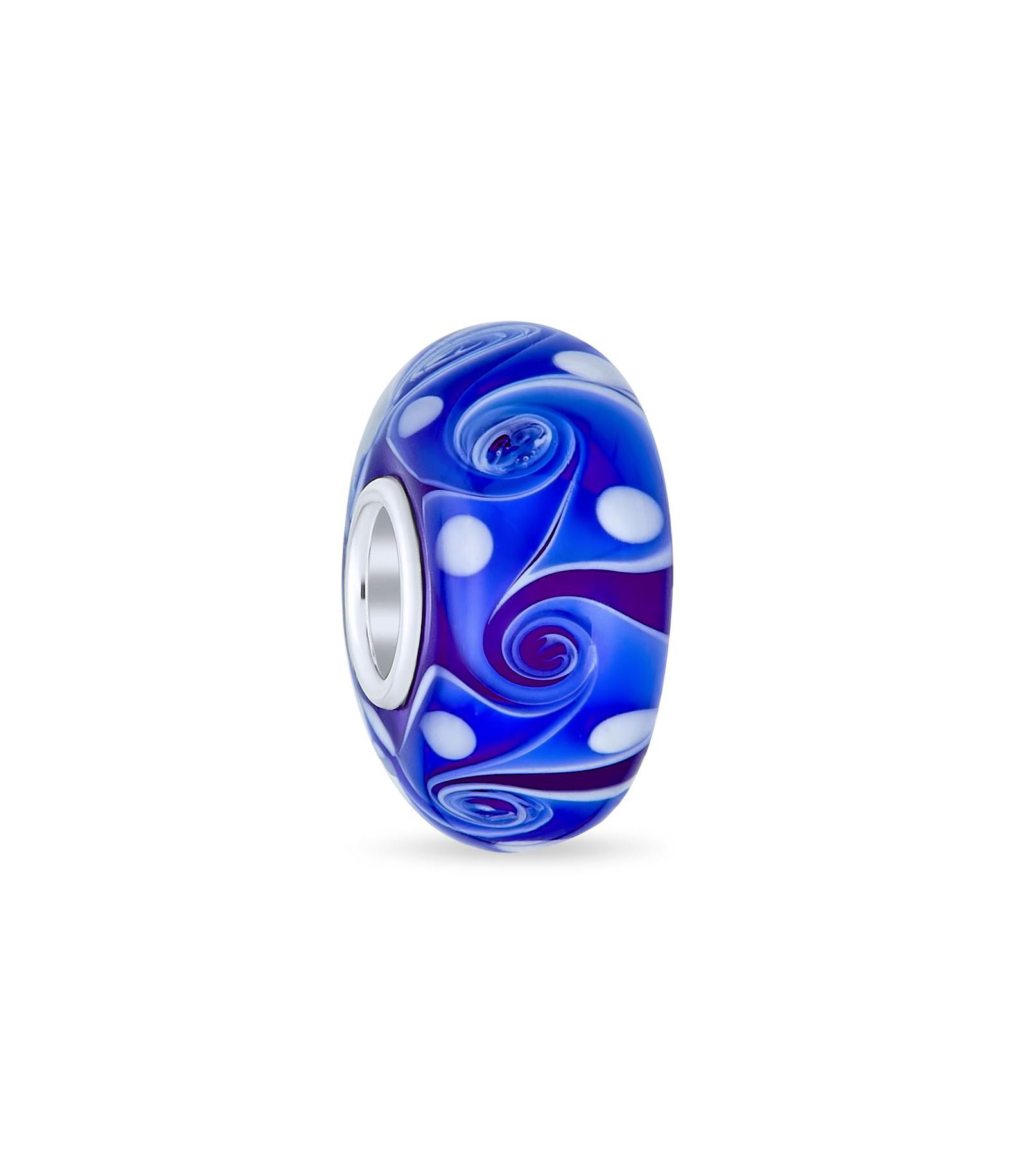 Bling Jewelry Murano Glass Blue Wave Swirl Charm Bead For Bracelet .925 Sterling Silver
