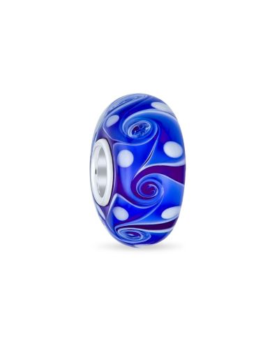 Блестящая шарм-бусина Bling Jewelry .925 Sterling Silver Murano Glass Blue Wave Swirl для браслета