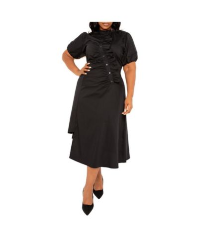 Buxom Couture Женское платье-рубашка Plus Size Asymmetrical Ruffle Shirt Dress