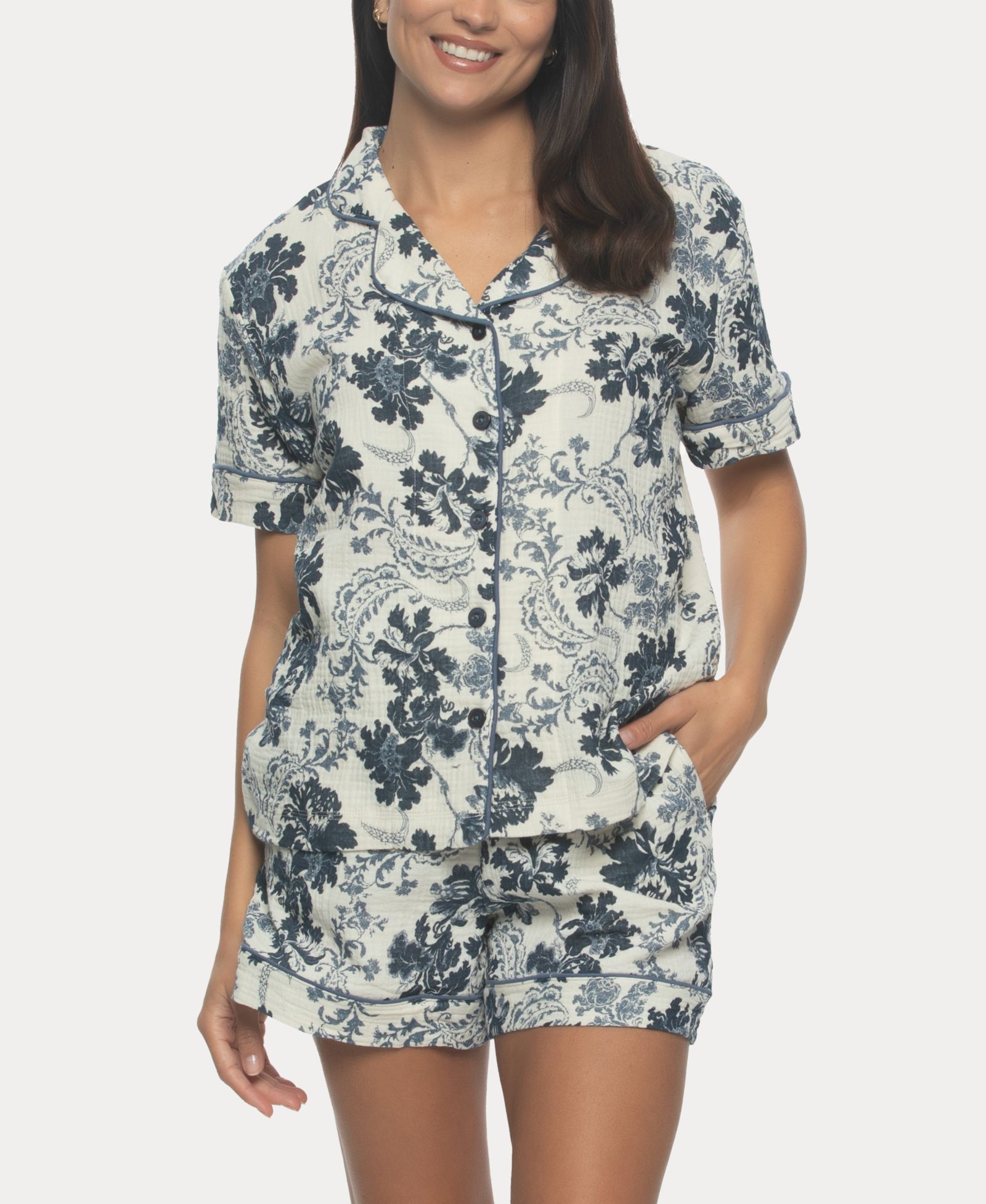 Felina Women's Calista Cotton Gauze Short Sleeve Pajama Short Set