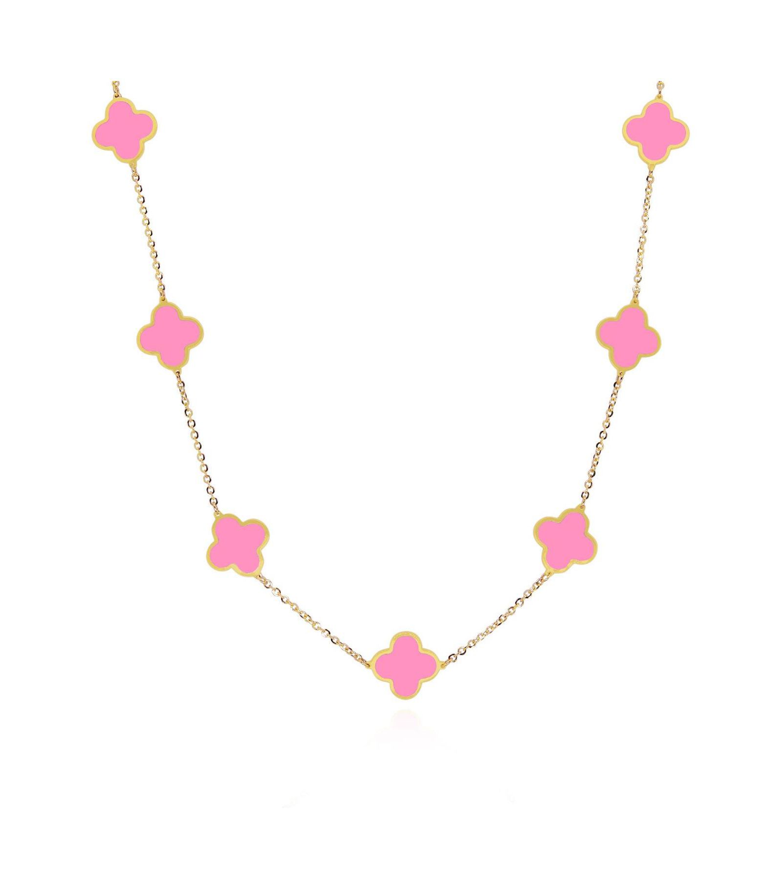 Колье The Lovery Small Bubblegum Pink Clover 14K Gold
