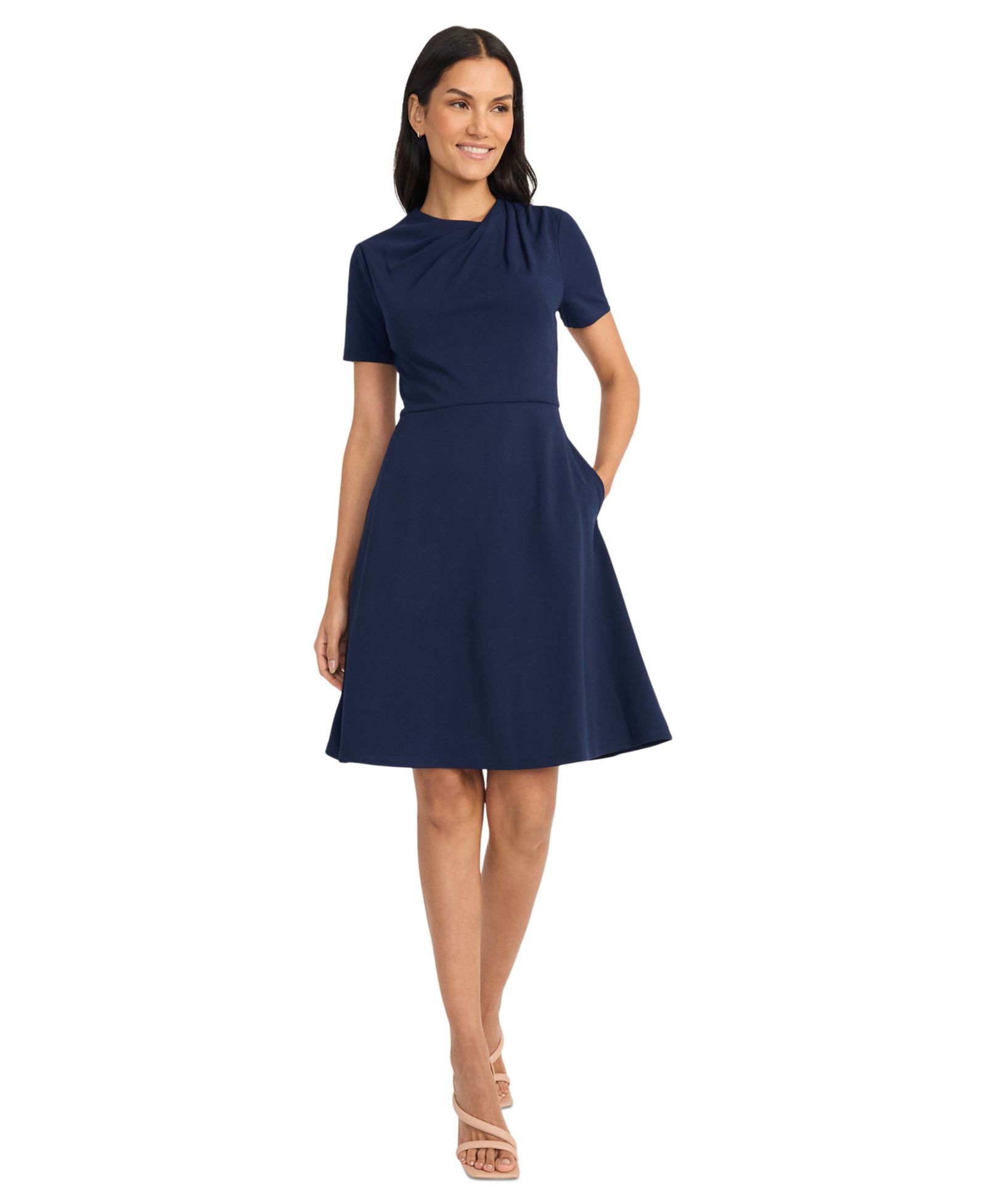 Maggy London Women's Solid Asymmetric-Neck Flared Work Dress