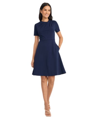 Maggy London Women's Solid Asymmetric-Neck Flared Work Dress