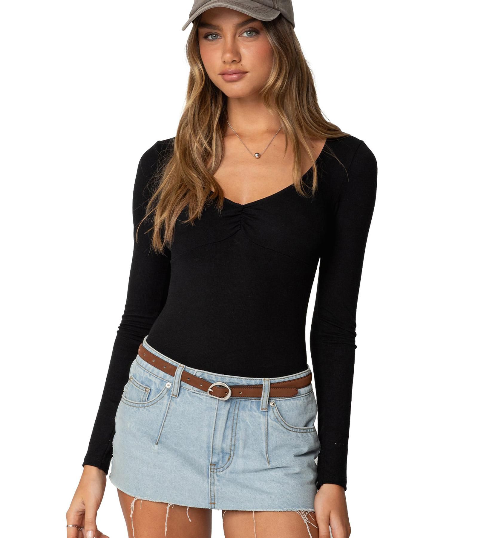 Edikted Women's Jonah Long Sleeve V Neck Bodysuit