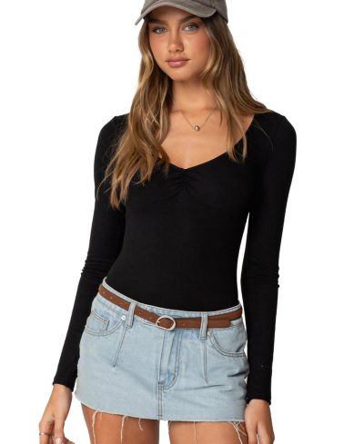 Edikted Women's Jonah Long Sleeve V Neck Bodysuit