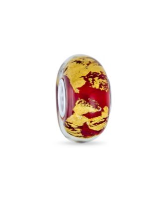 Bling Jewelry Murano Glass Red Gold Foil Charm Bead for Bracelet .925 Sterling Silver
