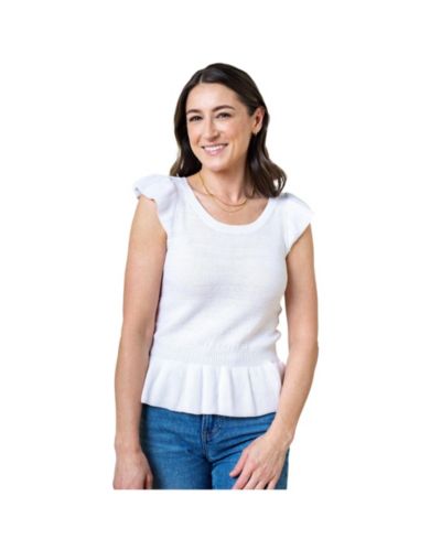 Hope & Henry Women's Hope and Henry Organic Flutter Sleeve Peplum Sweater Top
