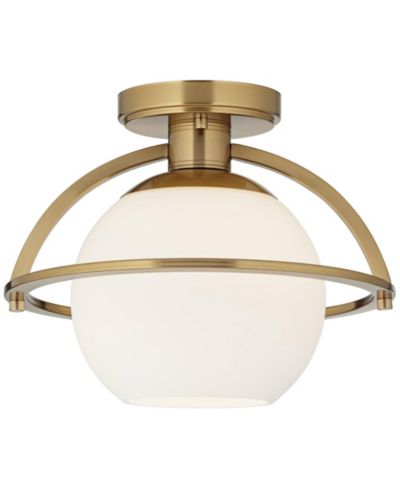 Possini Euro Design Oblys Современный потолочный светильник 12" полупрямого монтажа, круглый, теплая латунная отделка, белое стекло, для кухни и прихожей