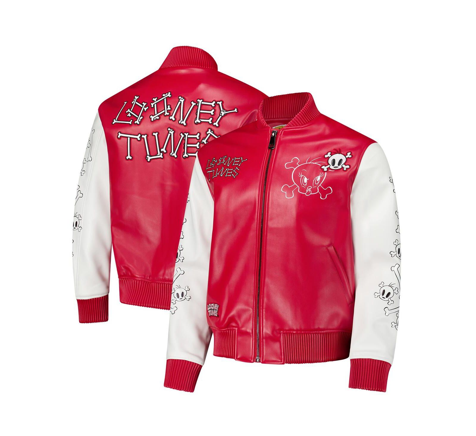Freeze Max Men's Red/White Looney Tunes Tweety Bones Full-Zip Varsity Jacket