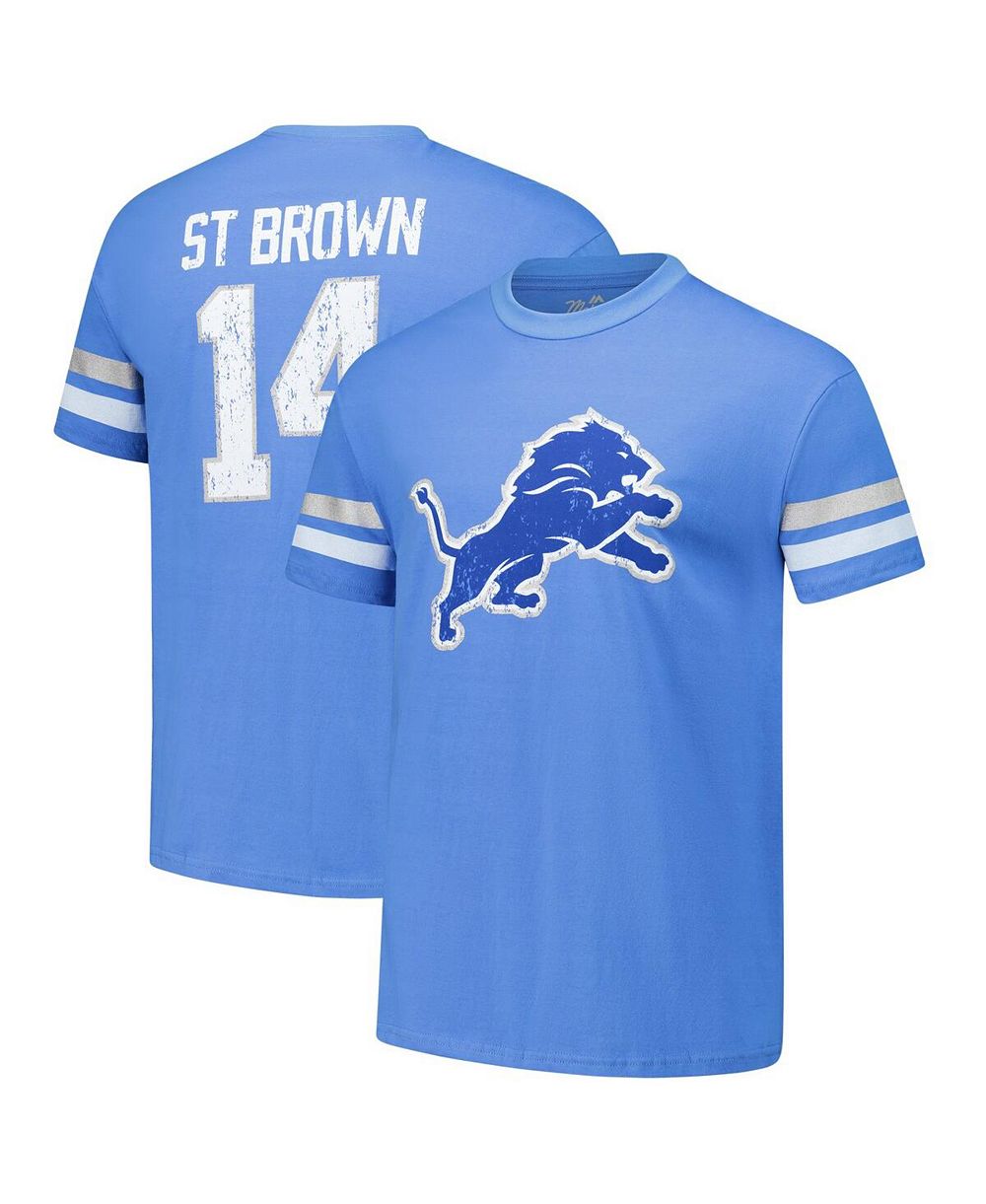 Мужская футболка Majestic Amon-Ra St. Brown Blue Detroit Lions Oversized Player Name & Number