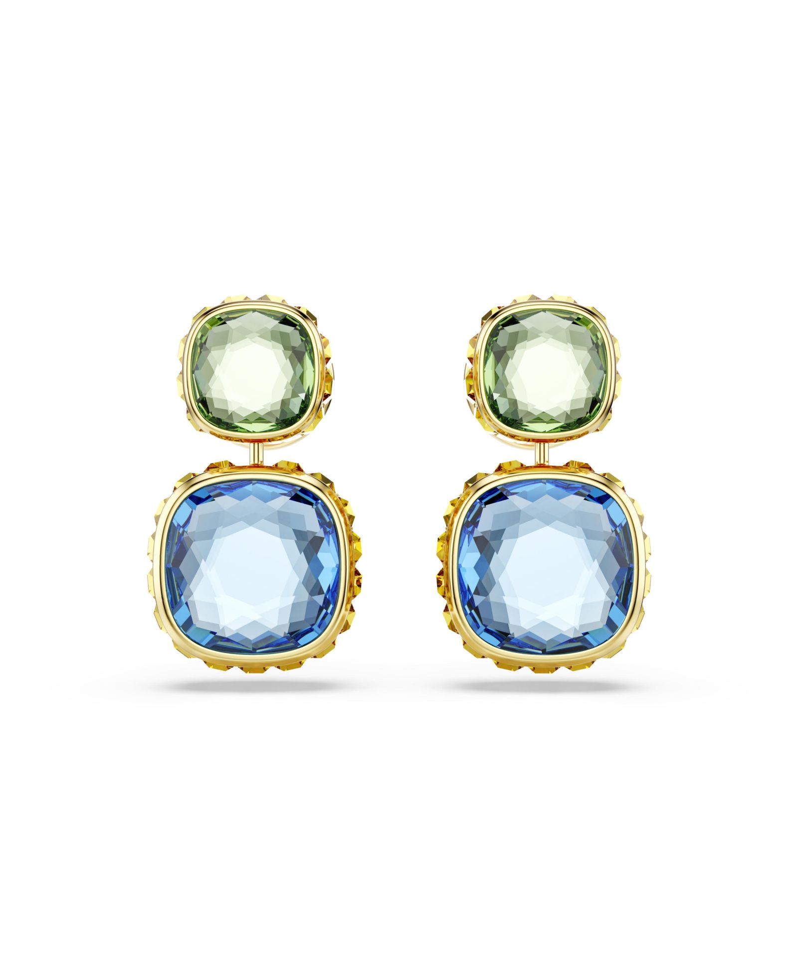 Swarovski Chroma Gold-Tone Plated Cushion Cut Drop Earrings