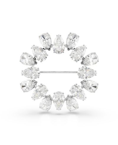 Swarovski Matrix Rhodium Plated Pear Cut White Brooch