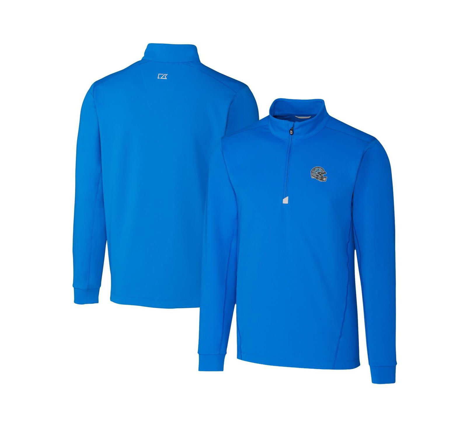 Мужской джемпер Cutter & Buck Blue Detroit Lions Helmet Traverse Stretch Quarter-Zip Pullover Top