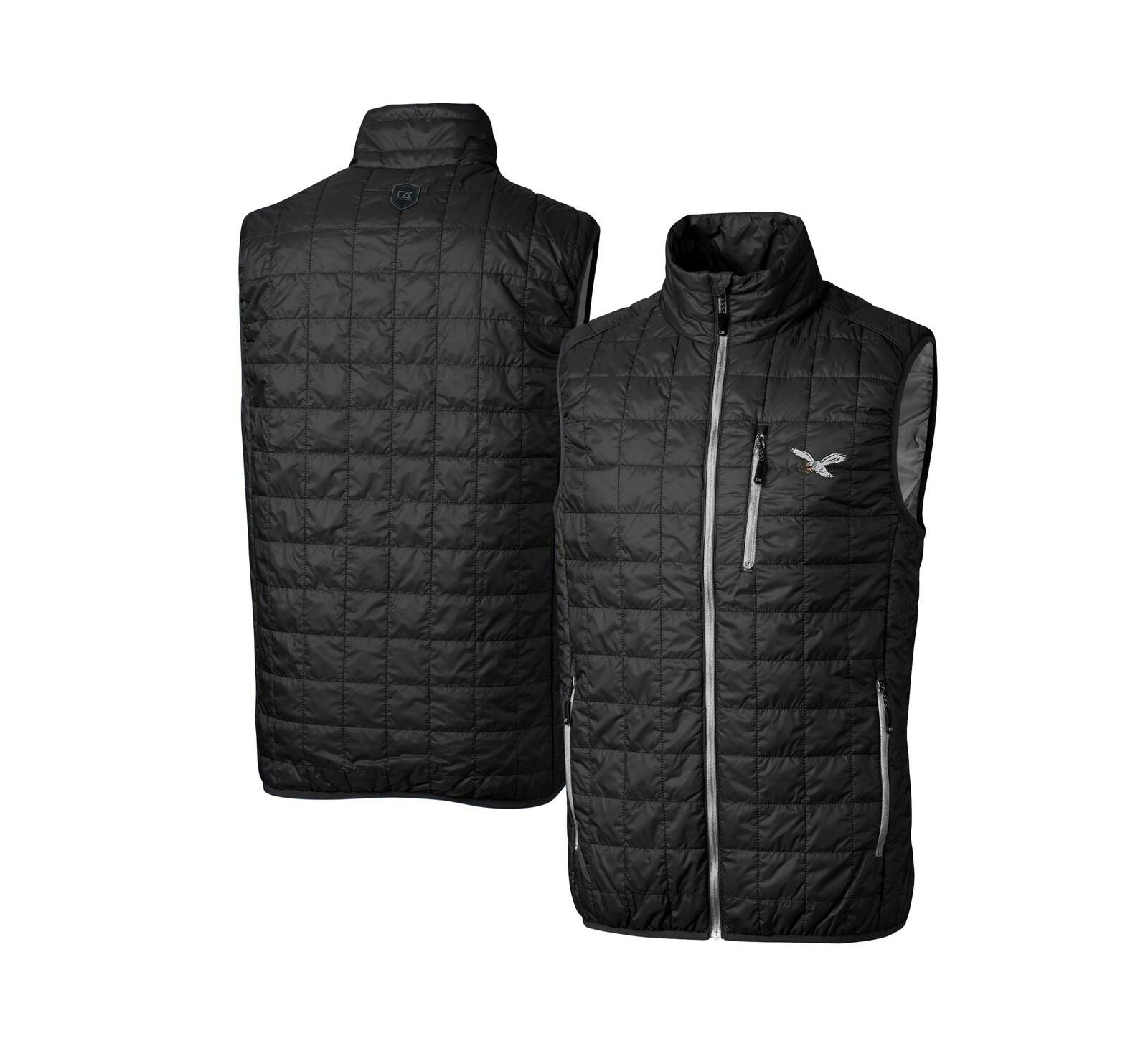 Cutter & Buck Men's Black Philadelphia Eagles Rainier PrimaLoft Eco Full-Zip Puffer Vest