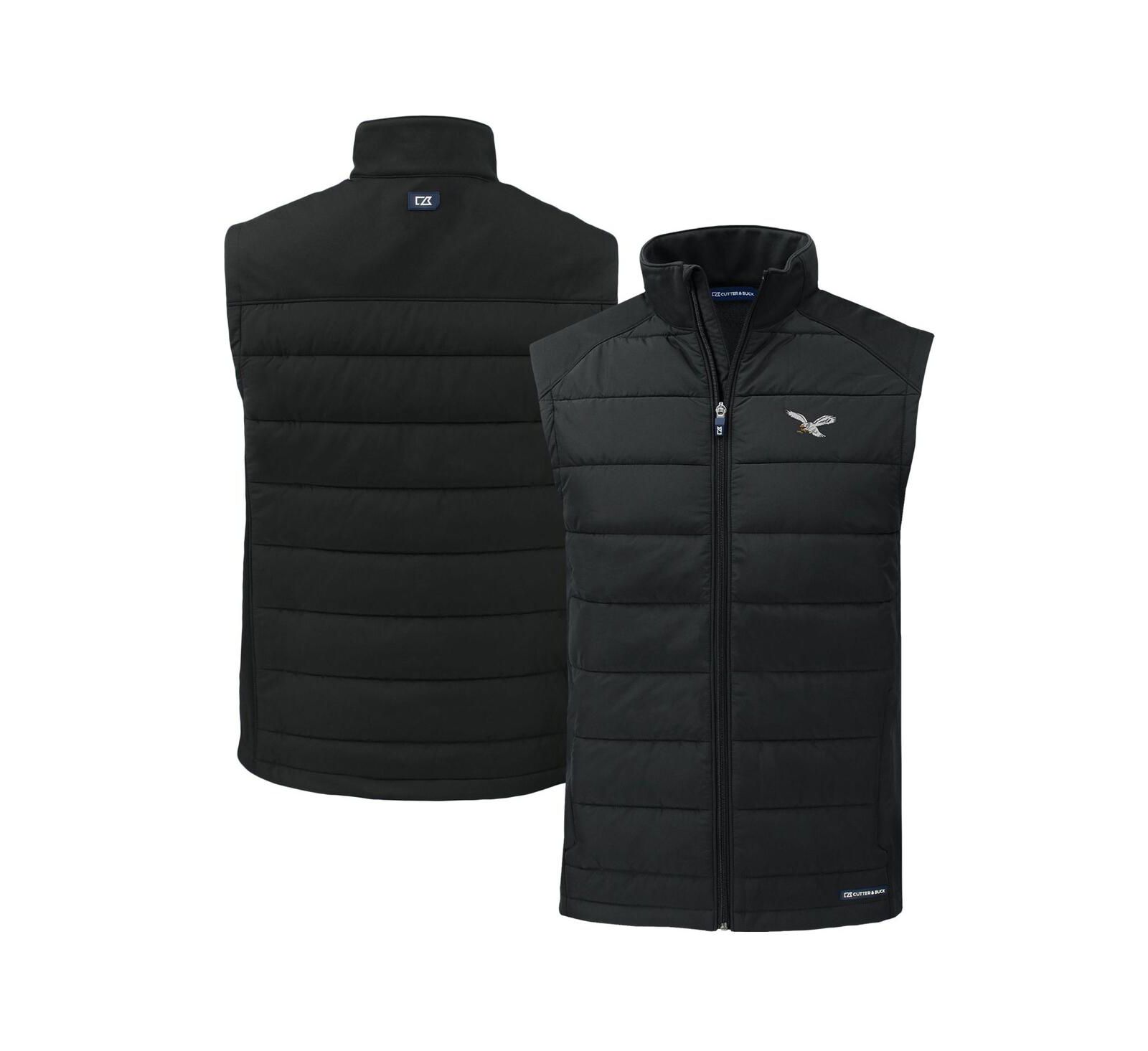 Cutter & Buck Men's Black Philadelphia Eagles Throwback Evoke Hybrid Eco Softshell Full-Zip Vest