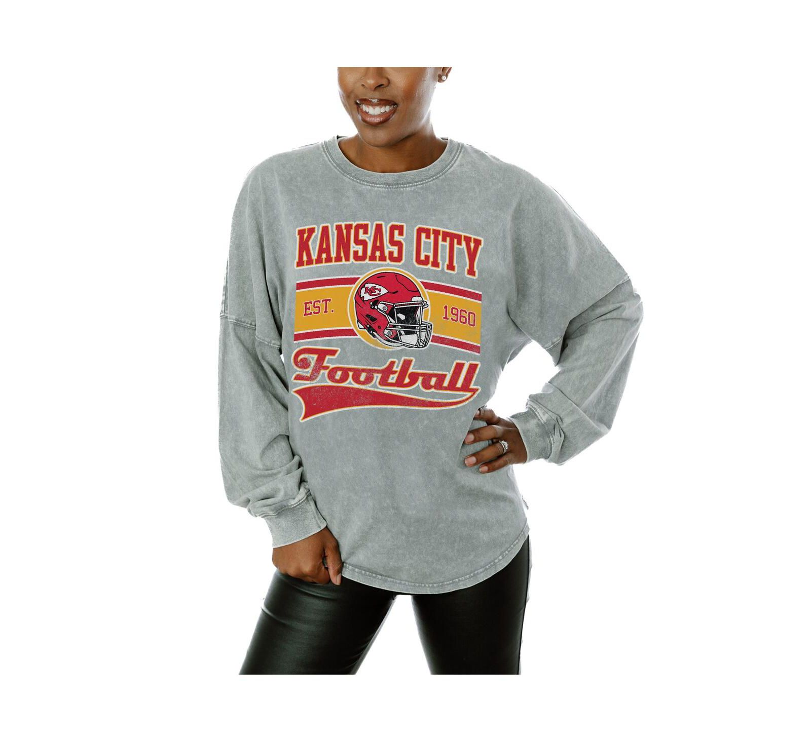 Gameday Couture Женская футболка оверсайз с длинным рукавом, серая, Kansas City Chiefs Snow Wash