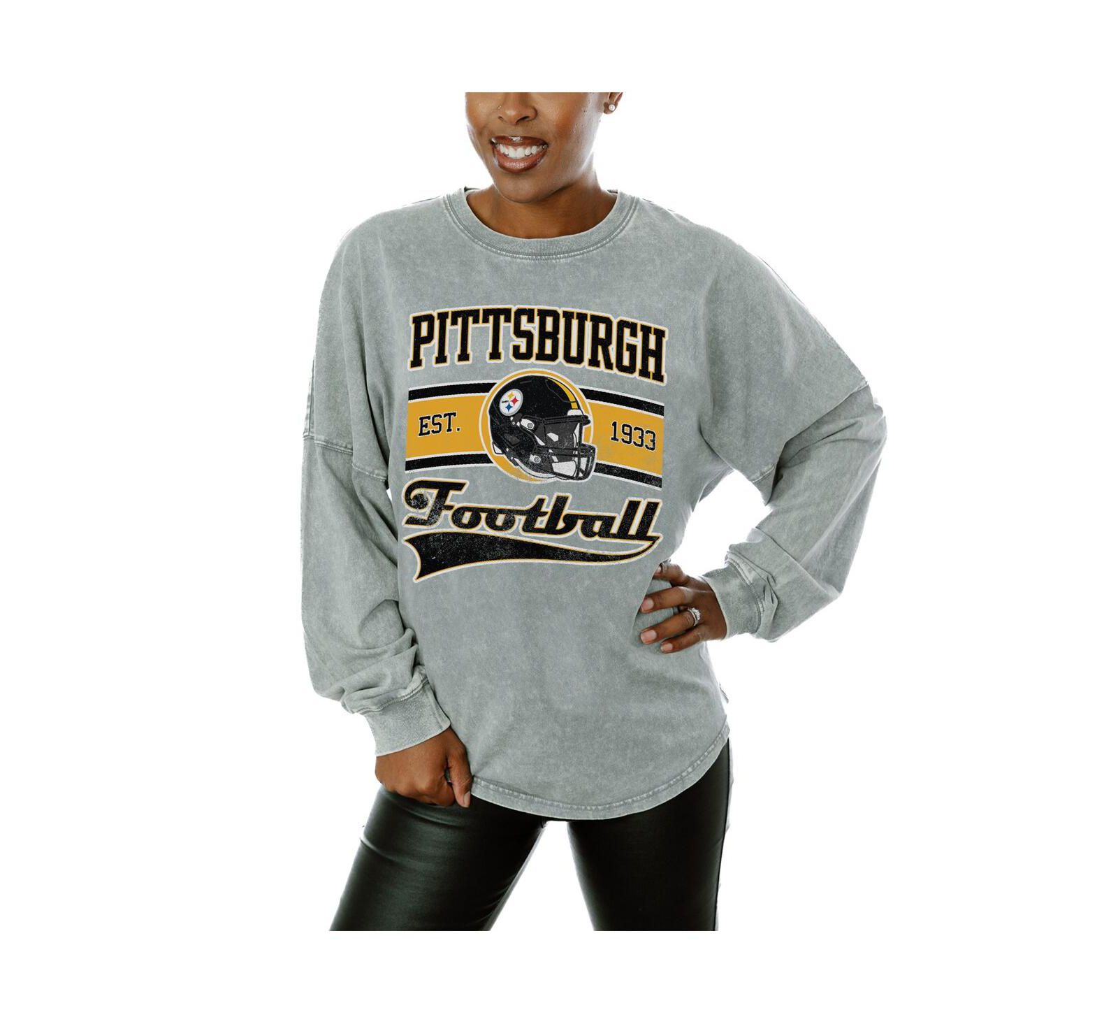 Gameday Couture Women's Gray Pittsburgh Steelers Snow Wash Oversized Long Sleeve T-Shirt
