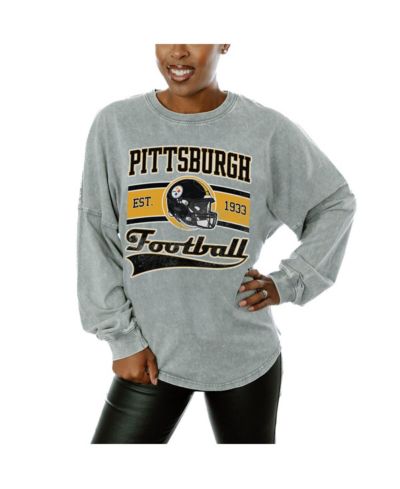 Gameday Couture Women's Gray Pittsburgh Steelers Snow Wash Oversized Long Sleeve T-Shirt