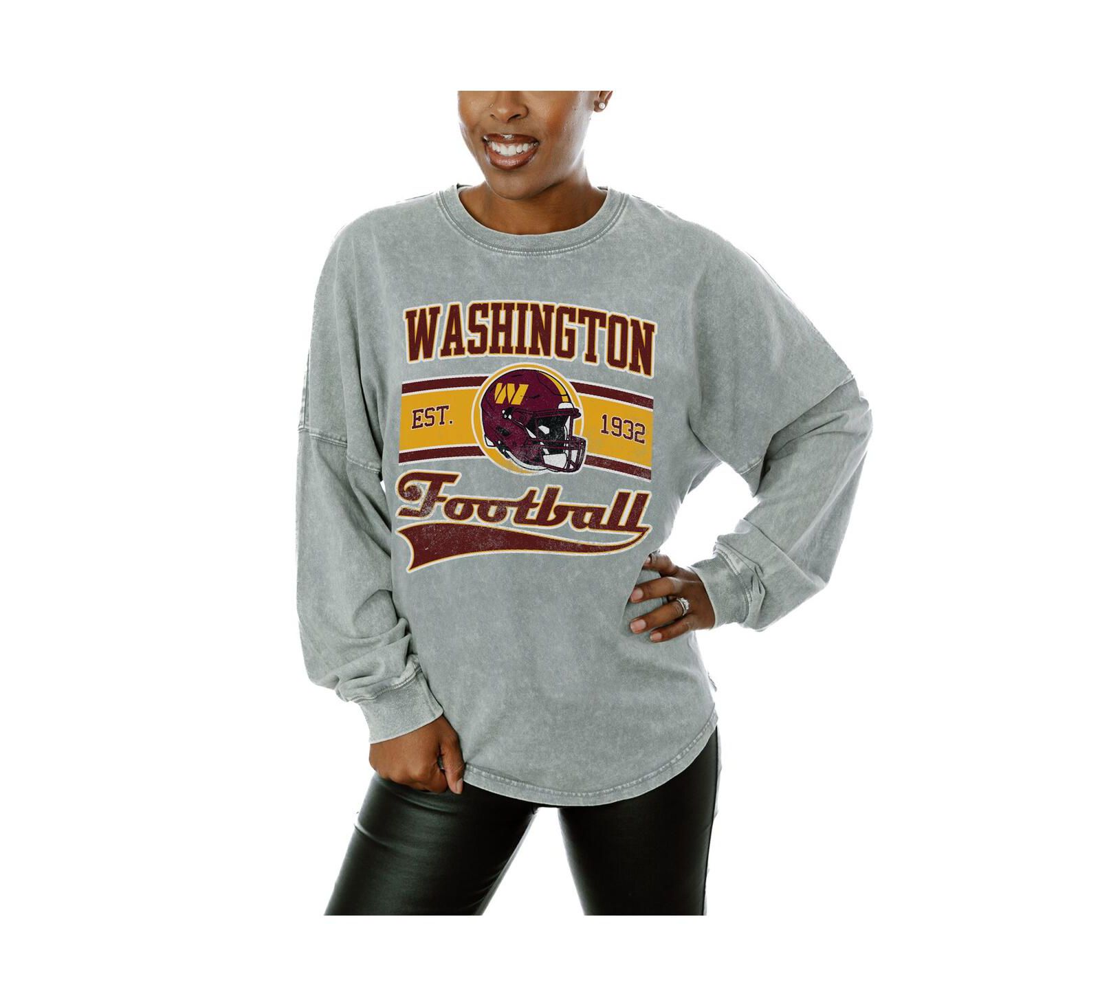 Женская серая футболка Gameday Couture Washington Commanders Snow Wash Oversized с длинным рукавом
