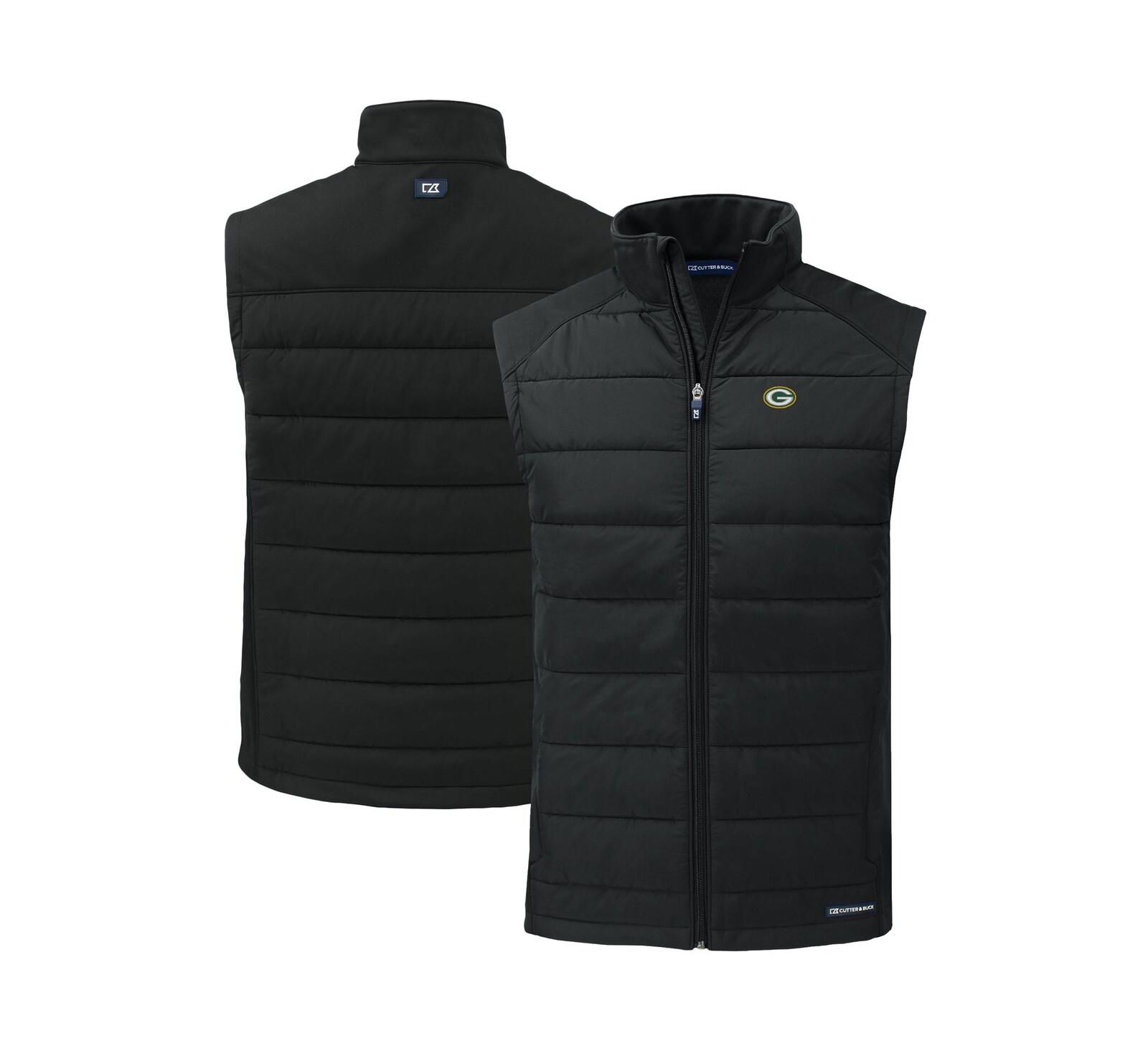 Cutter & Buck Men's Black Green Bay Packers Primary Mark Evoke PrimaLoft Hybrid Eco Softshell Full-Zip Vest