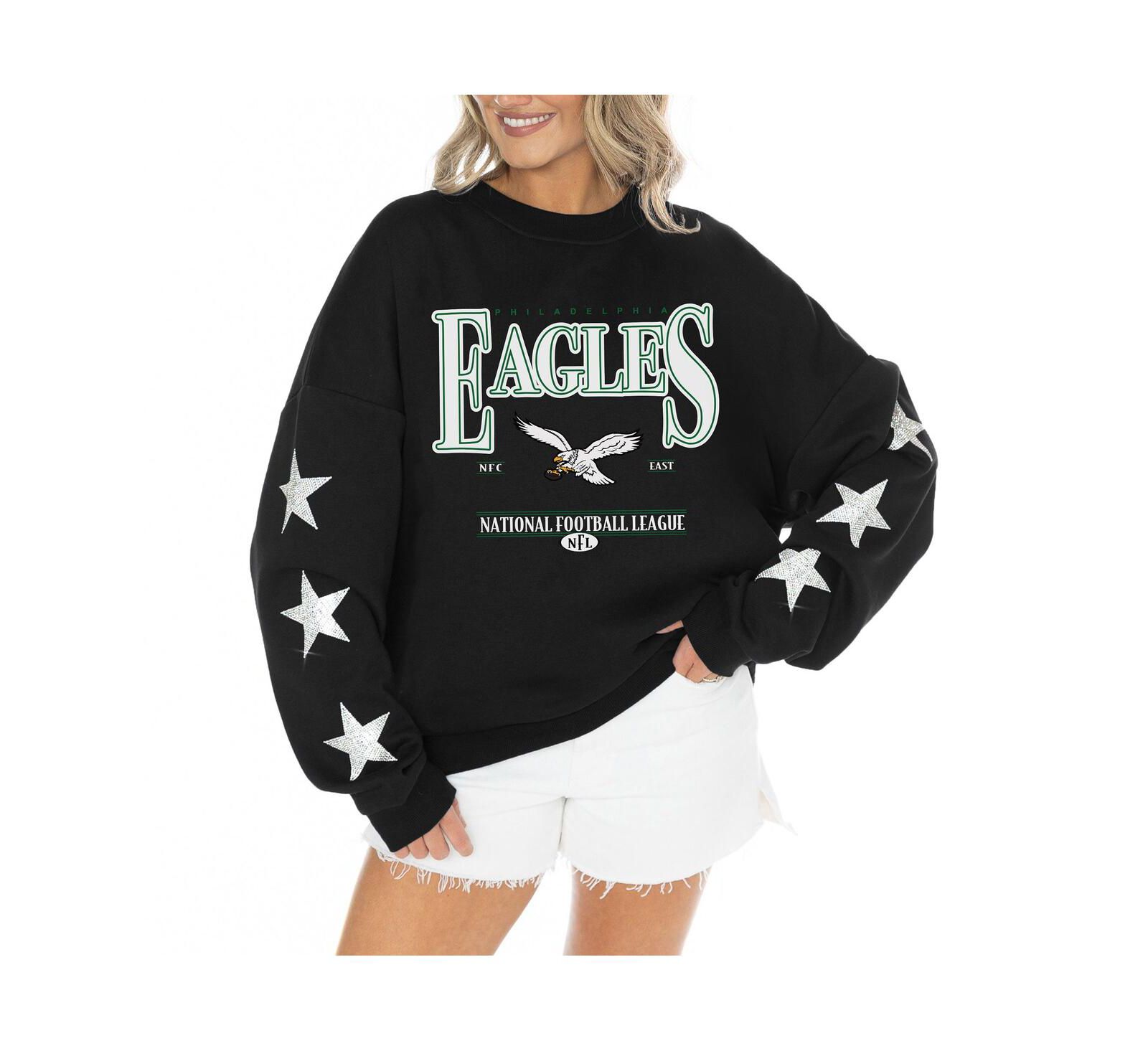 Gameday Couture Women's Black Philadelphia Eagles Rhinestone Star Sleeve Settle the Score Tri-Blend Pullover