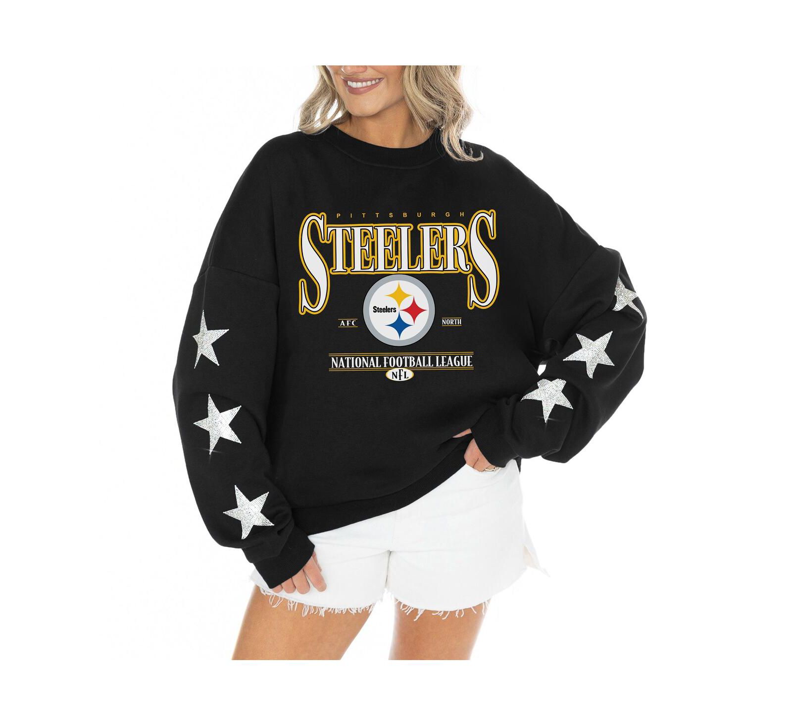 Женское худи Gameday Couture Pittsburgh Steelers Rhinestone Star Sleeve Settle the Score Tri-Blend Pullover