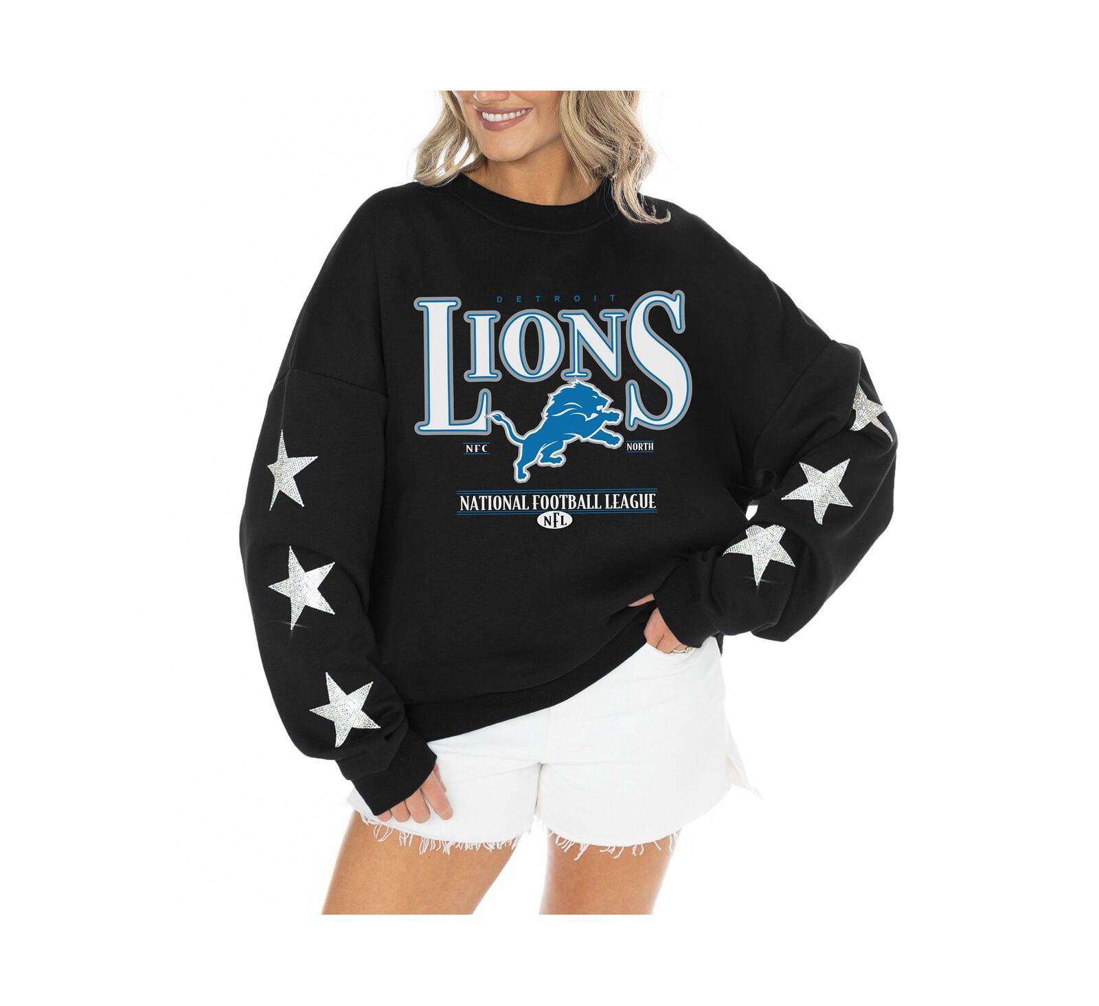 Gameday Couture Women's Black Detroit Lions Rhinestone Star Sleeve Settle the Score Tri-Blend Pullover