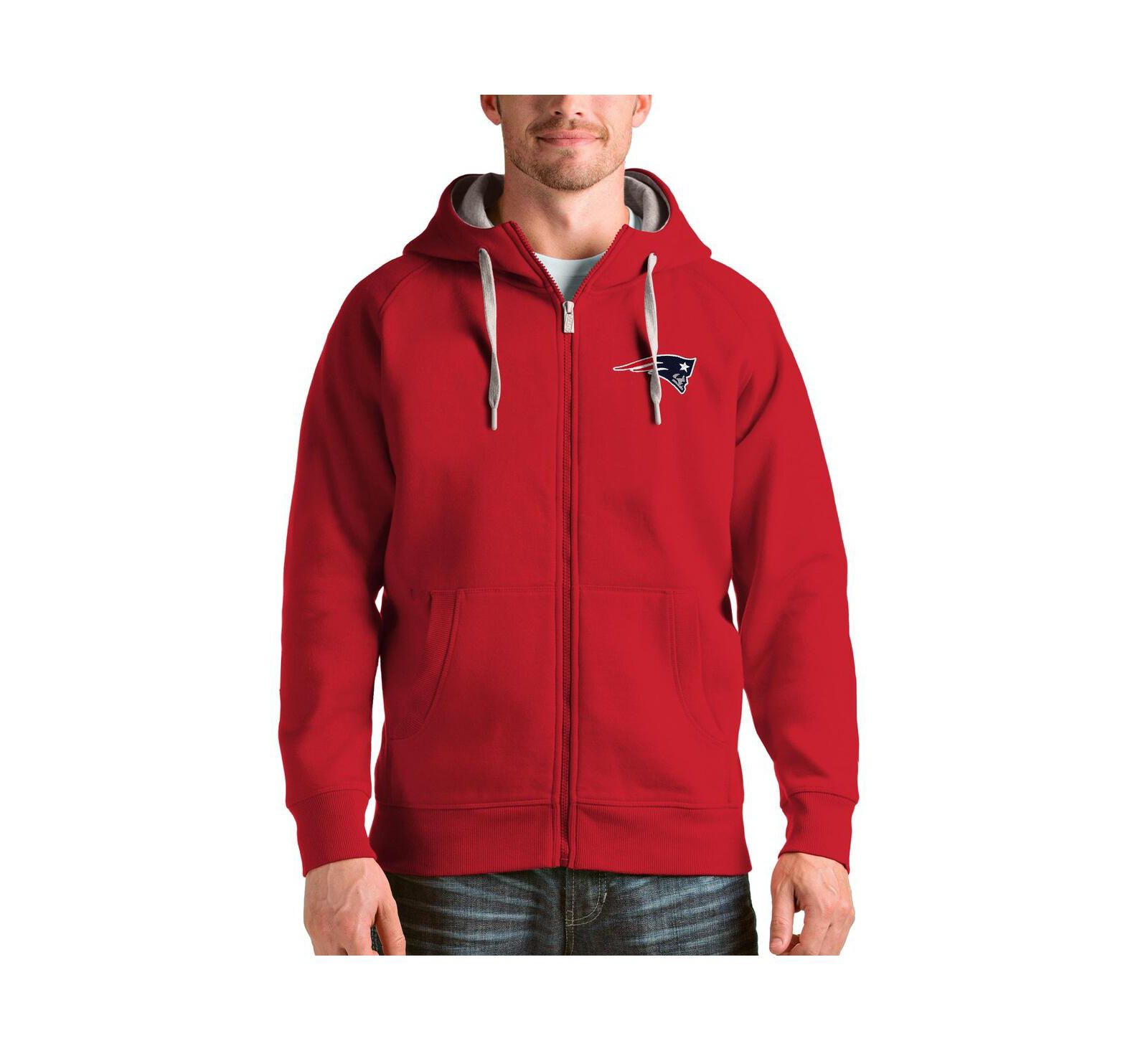 Antigua Men's Red New England Patriots Victory Full-Zip Hoodie