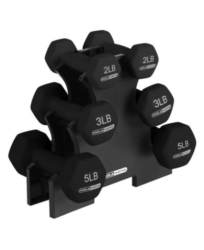 Набор гантелей HolaHatha 2, 3, and 5 Pound Neoprene Dumbbell с подставкой, Black
