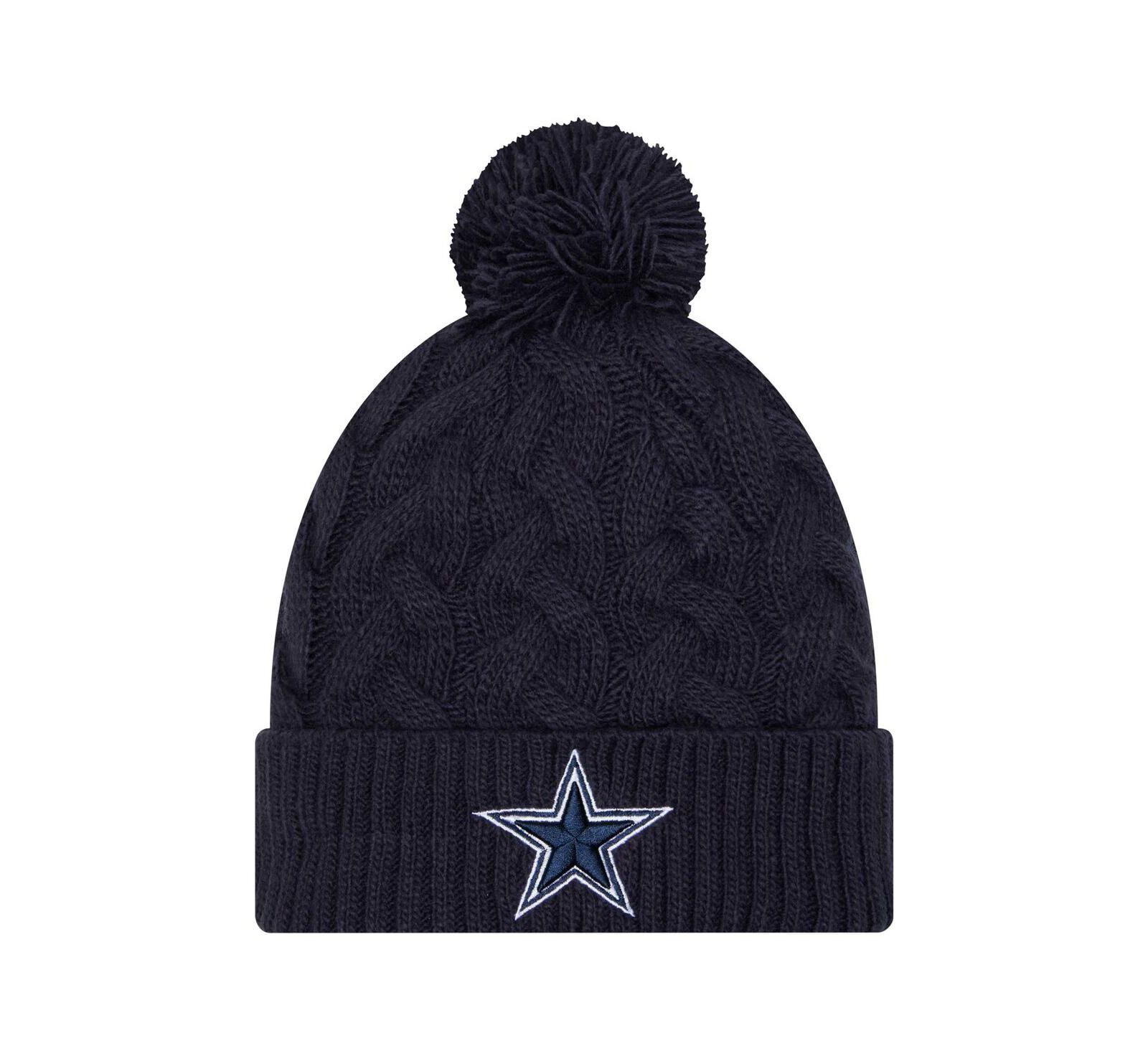 Женская вязаная шапка New Era Dallas Cowboys Navy с помпоном