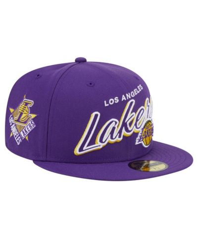 Мужская кепка New Era Purple Los Angeles Lakers Sport Night Script Sided 59FIFTY Fitted