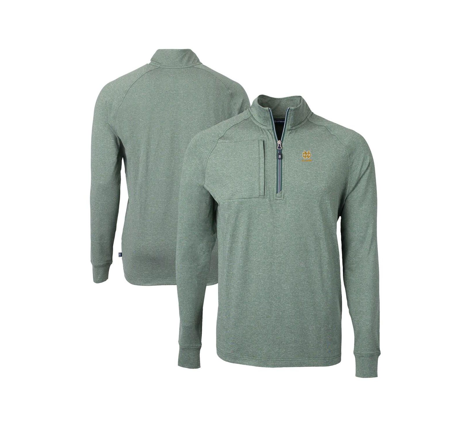 Cutter & Buck Men's Heather Green Notre Dame Fighting Irish Alumni Logo Adapt Knit Heathered Quarter-Zip Pullover Top