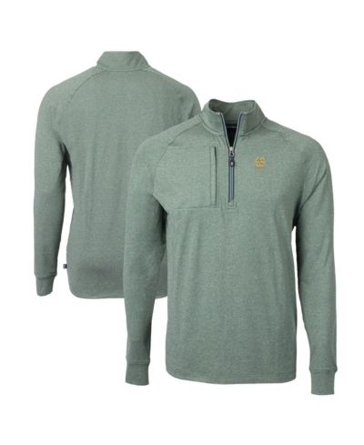 Cutter & Buck Men's Heather Green Notre Dame Fighting Irish Alumni Logo Adapt Knit Heathered Quarter-Zip Pullover Top