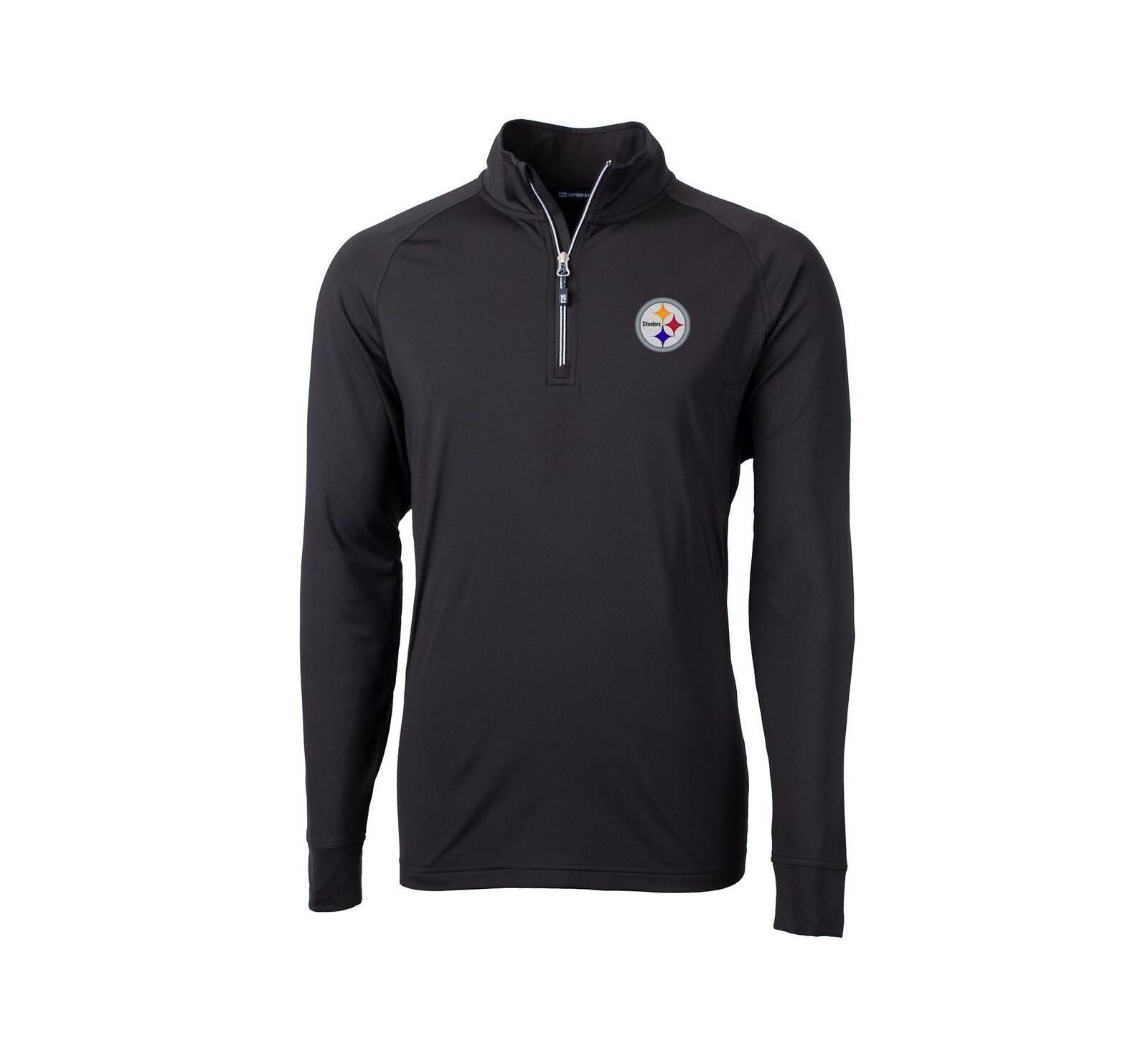 Cutter & Buck Men's Black Pittsburgh Steelers Big & Tall Adapt Knit Quarter-Zip Pullover Jacket
