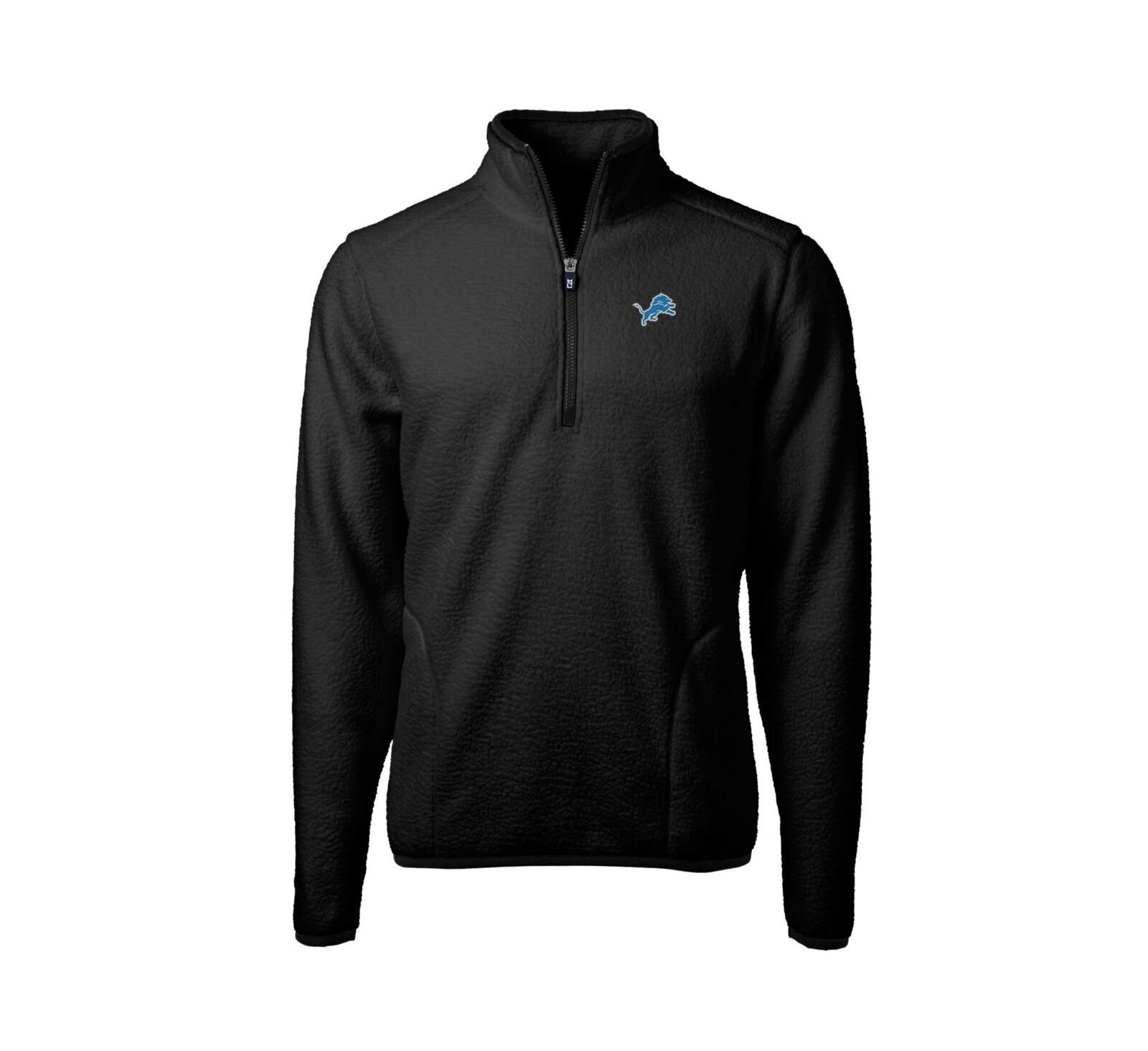 Cutter & Buck Men's Black Detroit Lions Big & Tall Cascade Sherpa Fleece Quarter-Zip Pullover Jacket