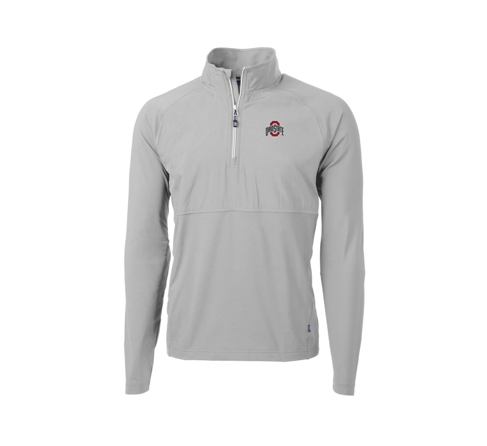 Cutter & Buck Мужской Silver Ohio State Buckeyes Adapt Knit Hybrid Quarter-Zip Pullover Top